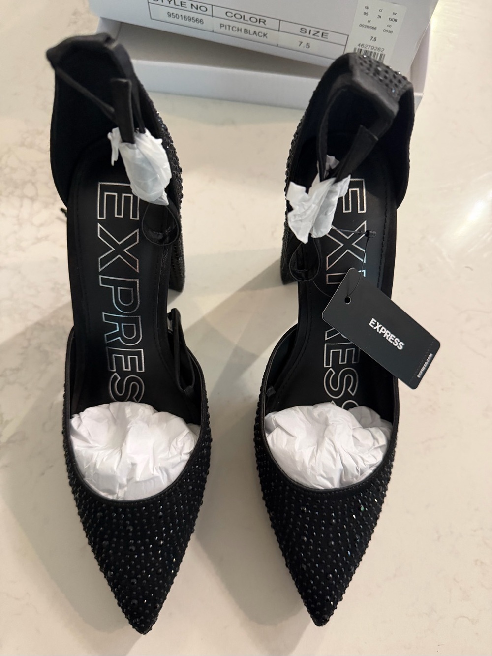 Express Black Rhinestone Pointed-Toe Ankle-Strap Heels